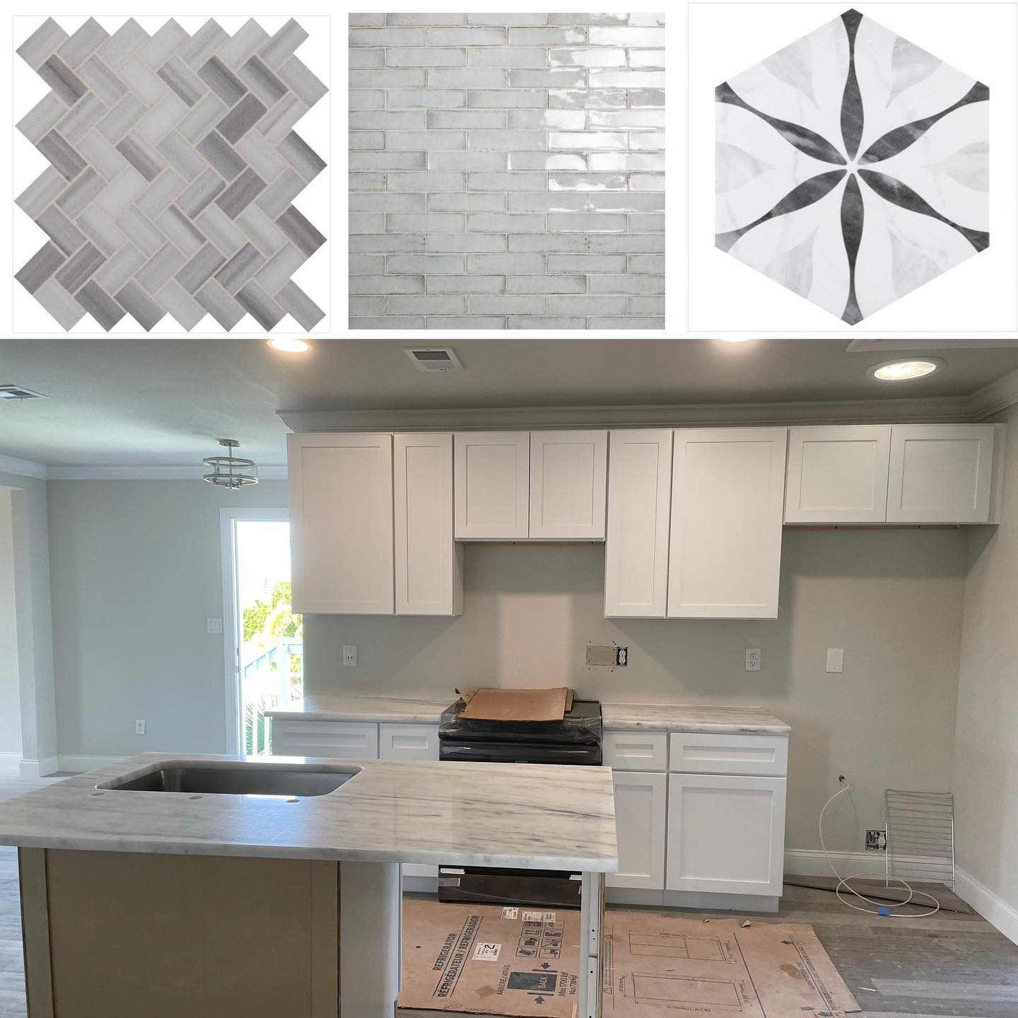 Tile and finish moodboard with completed kitchen install